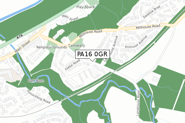 PA16 0GR map - large scale - OS Open Zoomstack (Ordnance Survey)