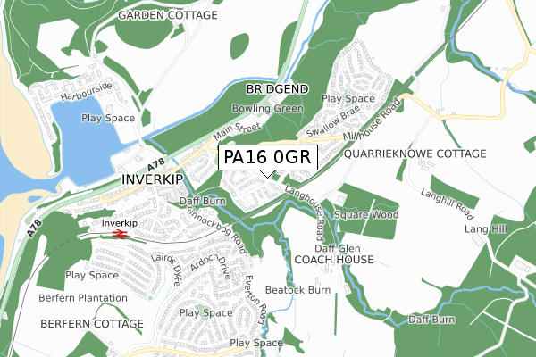 PA16 0GR map - small scale - OS Open Zoomstack (Ordnance Survey)