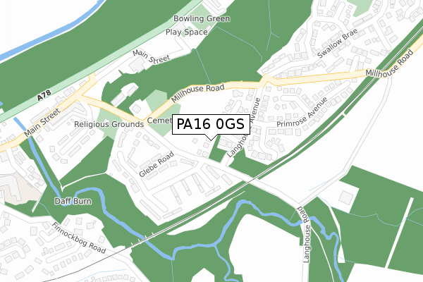 PA16 0GS map - large scale - OS Open Zoomstack (Ordnance Survey)