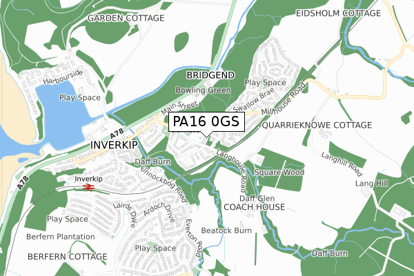 PA16 0GS map - small scale - OS Open Zoomstack (Ordnance Survey)