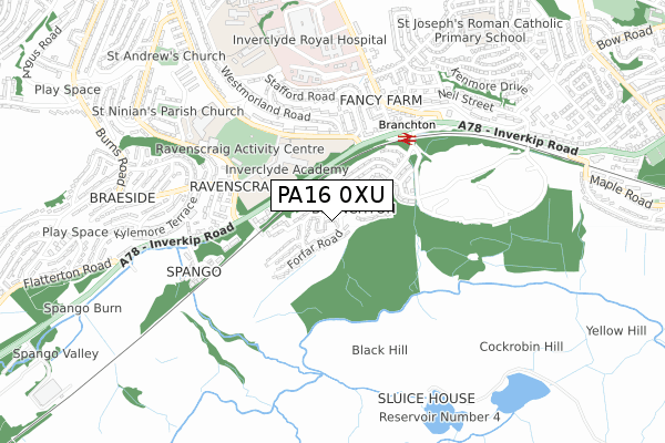 PA16 0XU map - small scale - OS Open Zoomstack (Ordnance Survey)