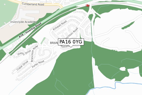 PA16 0YG map - large scale - OS Open Zoomstack (Ordnance Survey)