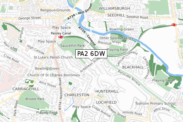 PA2 6DW map - small scale - OS Open Zoomstack (Ordnance Survey)