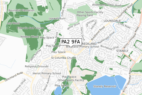 PA2 9FA map - small scale - OS Open Zoomstack (Ordnance Survey)