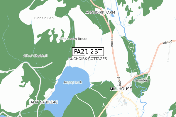 PA21 2BT map - small scale - OS Open Zoomstack (Ordnance Survey)