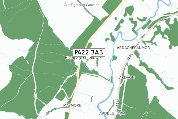 PA22 3AB map - small scale - OS Open Zoomstack (Ordnance Survey)