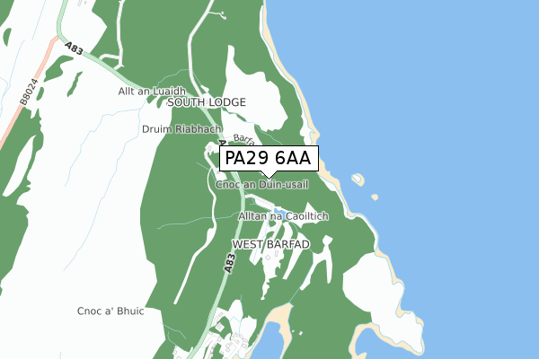 PA29 6AA map - small scale - OS Open Zoomstack (Ordnance Survey)