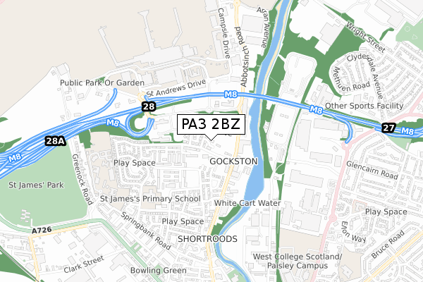 PA3 2BZ map - small scale - OS Open Zoomstack (Ordnance Survey)