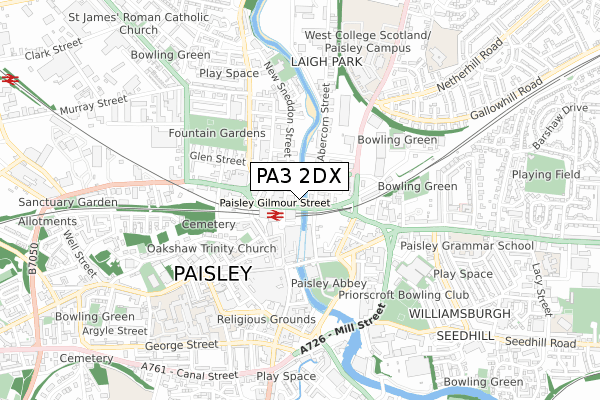 PA3 2DX map - small scale - OS Open Zoomstack (Ordnance Survey)