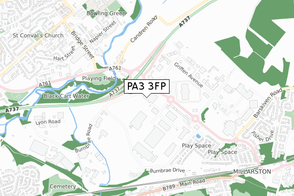PA3 3FP map - small scale - OS Open Zoomstack (Ordnance Survey)