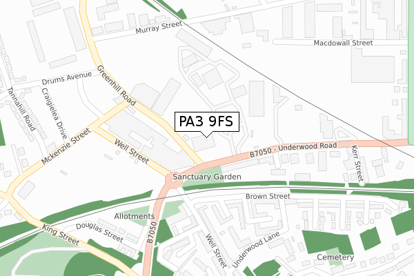 PA3 9FS map - large scale - OS Open Zoomstack (Ordnance Survey)