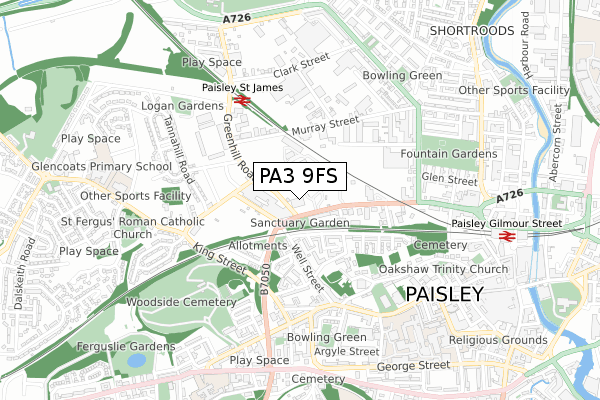 PA3 9FS map - small scale - OS Open Zoomstack (Ordnance Survey)