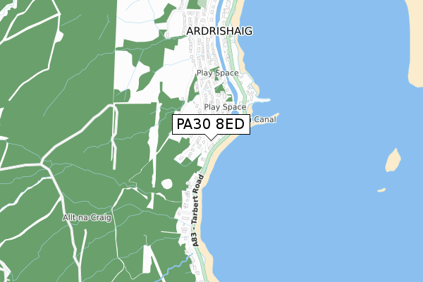 PA30 8ED map - small scale - OS Open Zoomstack (Ordnance Survey)