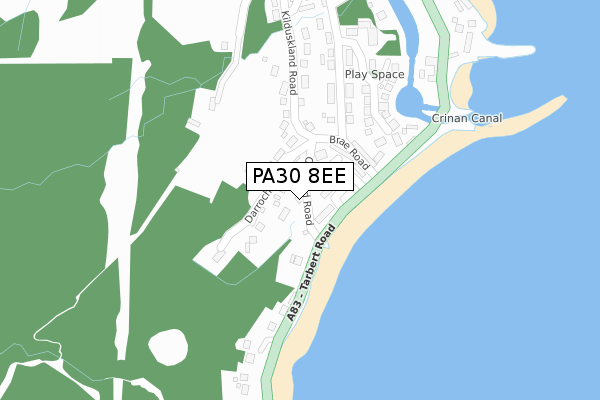 PA30 8EE map - large scale - OS Open Zoomstack (Ordnance Survey)