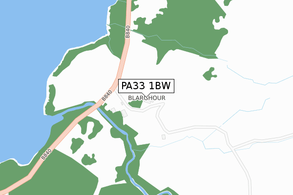 PA33 1BW map - large scale - OS Open Zoomstack (Ordnance Survey)