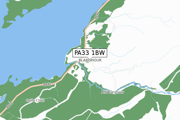 PA33 1BW map - small scale - OS Open Zoomstack (Ordnance Survey)