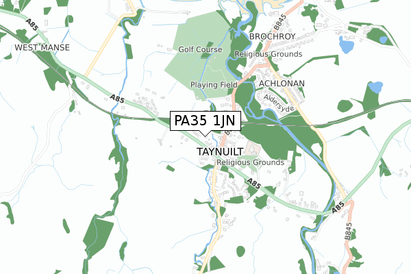 PA35 1JN map - small scale - OS Open Zoomstack (Ordnance Survey)