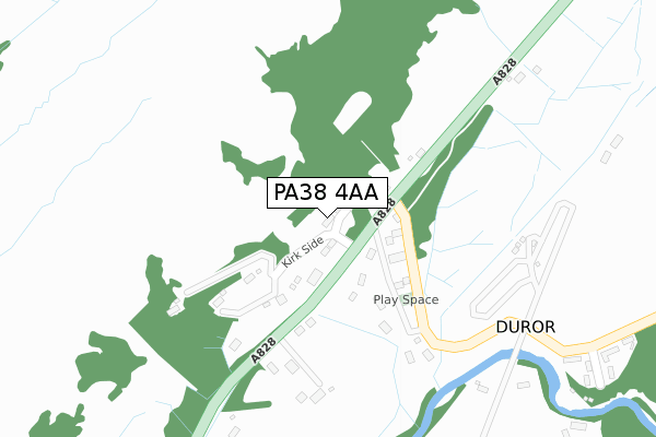 PA38 4AA map - large scale - OS Open Zoomstack (Ordnance Survey)