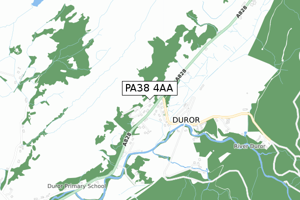 PA38 4AA map - small scale - OS Open Zoomstack (Ordnance Survey)