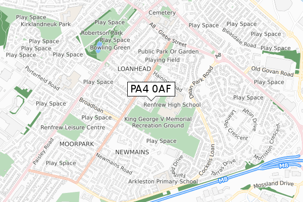 PA4 0AF map - small scale - OS Open Zoomstack (Ordnance Survey)