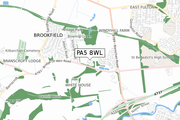 PA5 8WL map - small scale - OS Open Zoomstack (Ordnance Survey)