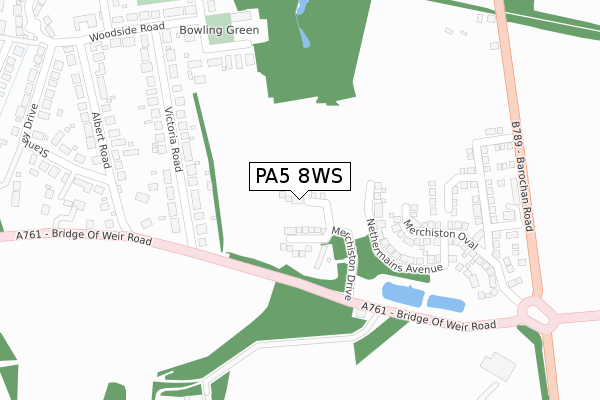 PA5 8WS map - large scale - OS Open Zoomstack (Ordnance Survey)