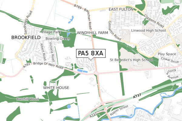 PA5 8XA map - small scale - OS Open Zoomstack (Ordnance Survey)