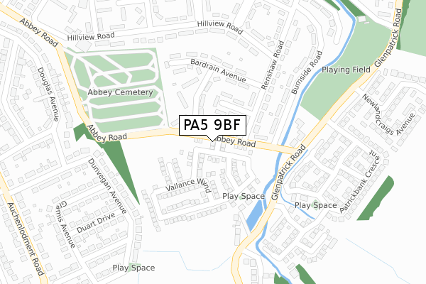 PA5 9BF map - large scale - OS Open Zoomstack (Ordnance Survey)