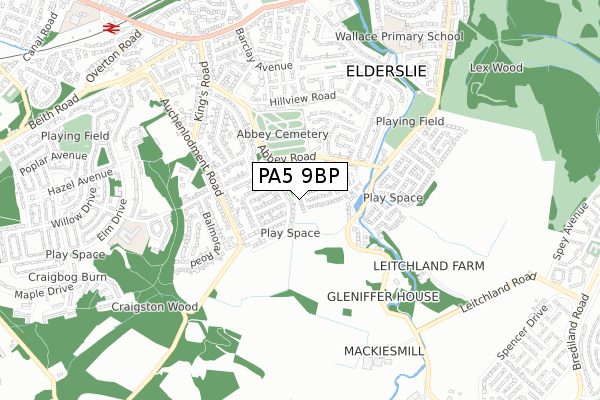 PA5 9BP map - small scale - OS Open Zoomstack (Ordnance Survey)