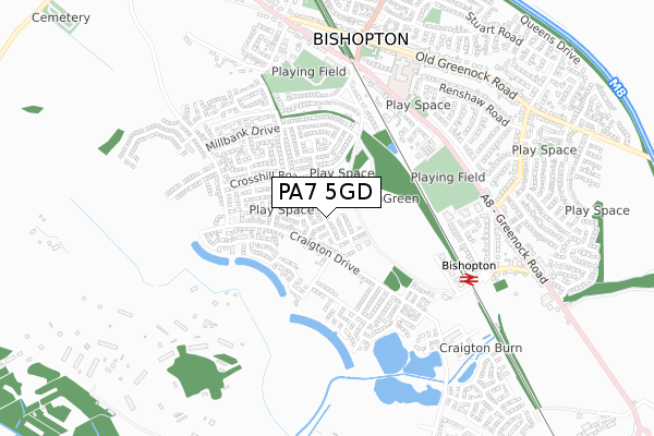 PA7 5GD map - small scale - OS Open Zoomstack (Ordnance Survey)