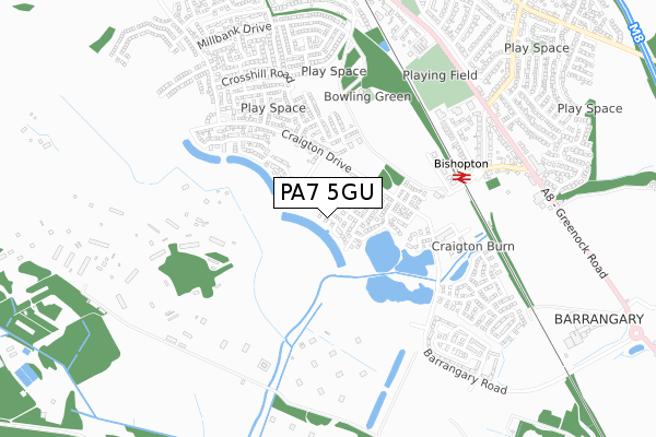 PA7 5GU map - small scale - OS Open Zoomstack (Ordnance Survey)