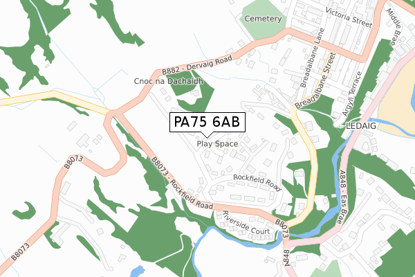 PA75 6AB map - large scale - OS Open Zoomstack (Ordnance Survey)