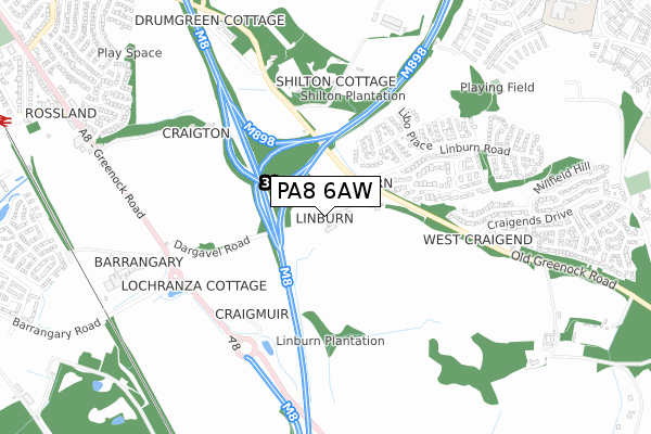 PA8 6AW map - small scale - OS Open Zoomstack (Ordnance Survey)