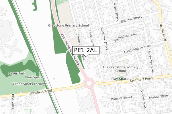 PE1 2AL map - large scale - OS Open Zoomstack (Ordnance Survey)