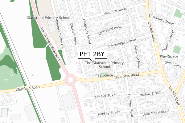 PE1 2BY map - large scale - OS Open Zoomstack (Ordnance Survey)