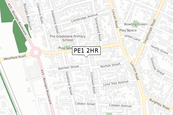 PE1 2HR map - large scale - OS Open Zoomstack (Ordnance Survey)
