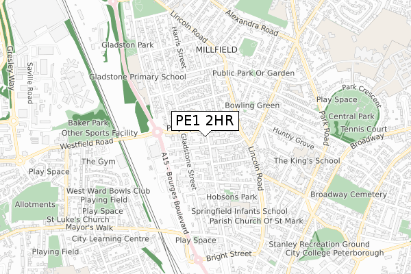 PE1 2HR map - small scale - OS Open Zoomstack (Ordnance Survey)