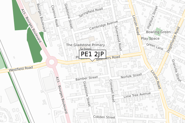 PE1 2JP map - large scale - OS Open Zoomstack (Ordnance Survey)