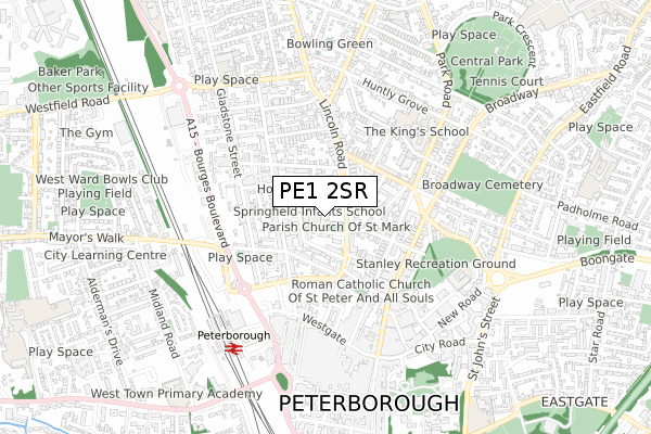 PE1 2SR map - small scale - OS Open Zoomstack (Ordnance Survey) PE1 2SR map - small scale - OS Open Zoomstack (Ordnance Survey)