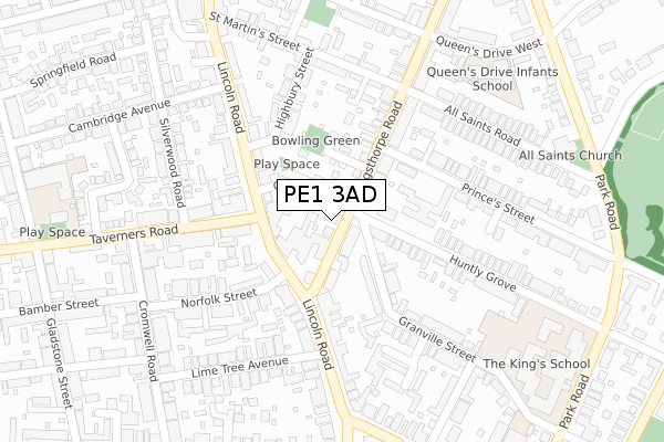 PE1 3AD map - large scale - OS Open Zoomstack (Ordnance Survey)