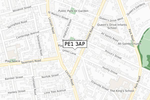 PE1 3AP map - large scale - OS Open Zoomstack (Ordnance Survey)