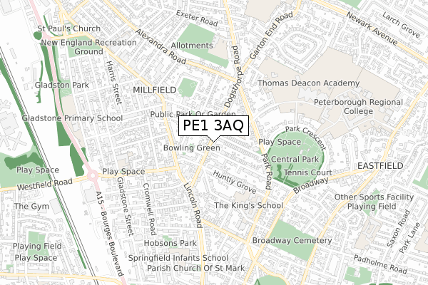 PE1 3AQ map - small scale - OS Open Zoomstack (Ordnance Survey)