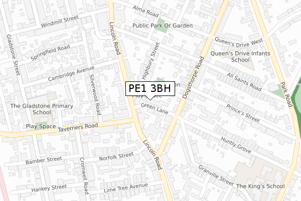 PE1 3BH map - large scale - OS Open Zoomstack (Ordnance Survey)