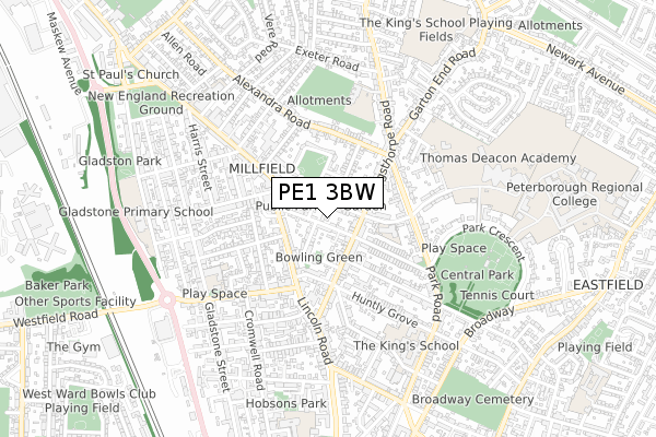 PE1 3BW map - small scale - OS Open Zoomstack (Ordnance Survey) PE1 3BW map - small scale - OS Open Zoomstack (Ordnance Survey)