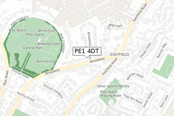 PE1 4DT map - large scale - OS Open Zoomstack (Ordnance Survey)