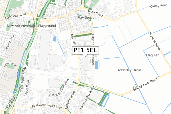 PE1 5EL map - small scale - OS Open Zoomstack (Ordnance Survey)