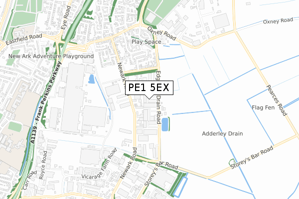 PE1 5EX map - small scale - OS Open Zoomstack (Ordnance Survey)