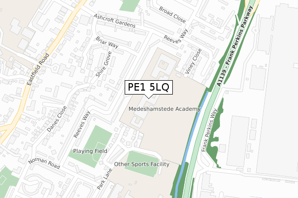 PE1 5LQ map - large scale - OS Open Zoomstack (Ordnance Survey)