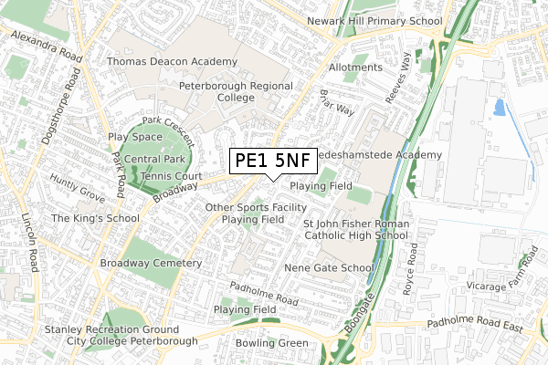 PE1 5NF map - small scale - OS Open Zoomstack (Ordnance Survey)