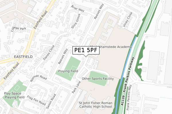 PE1 5PF map - large scale - OS Open Zoomstack (Ordnance Survey)